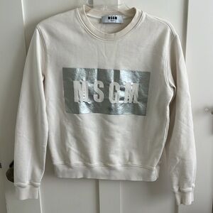 MSGM Milano Italy Ivory with Silver Logo Spellout Crew Sweatshirt sz S